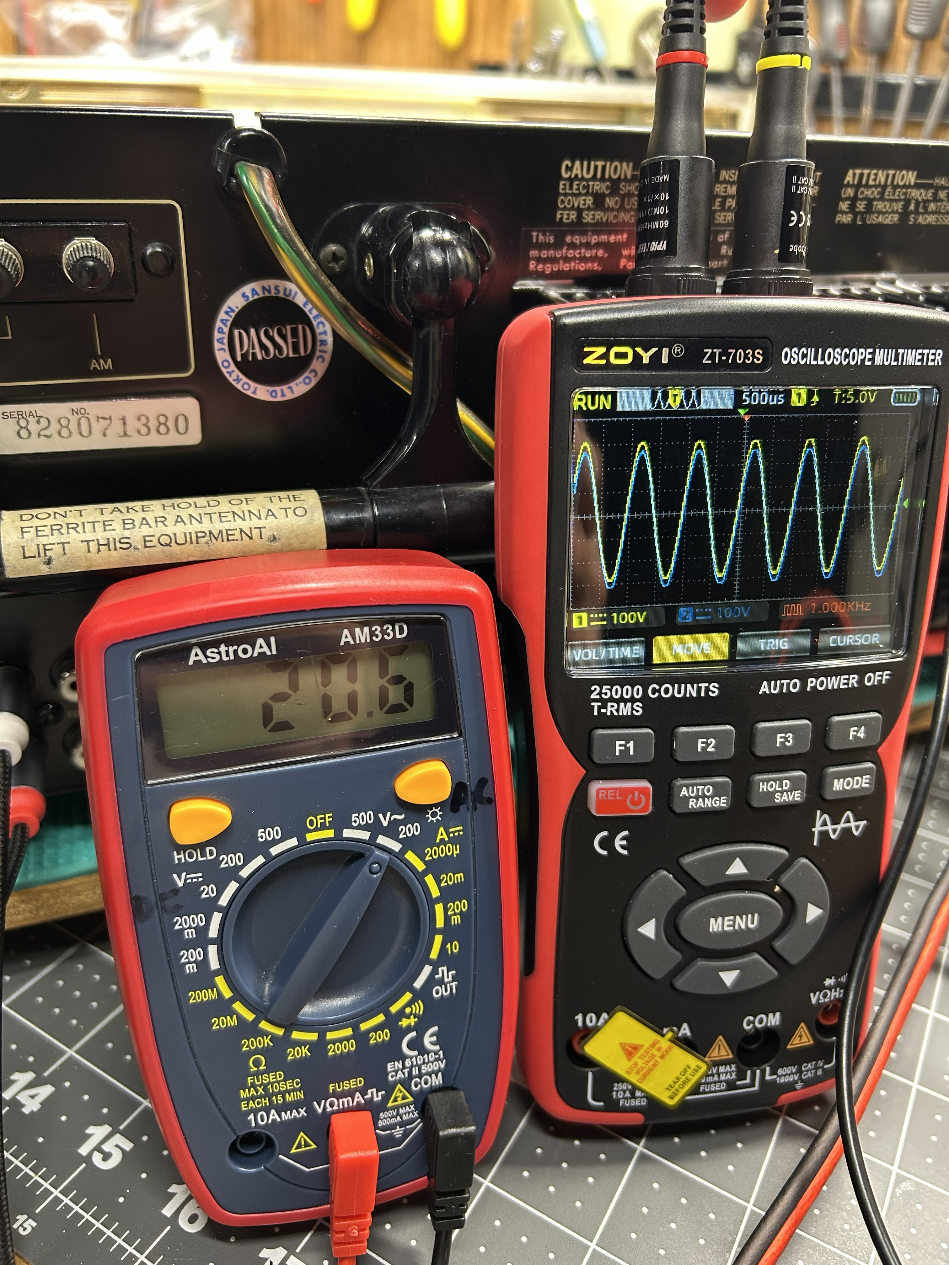 Oscilloscope and meter bench testing of the Sansui G-5000
